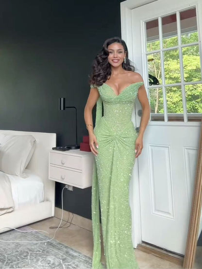 Nouvelle Arrivée Robe de Soirée Élégante Verte Robe de Bal Sirène Moulante pour Femmes N4069