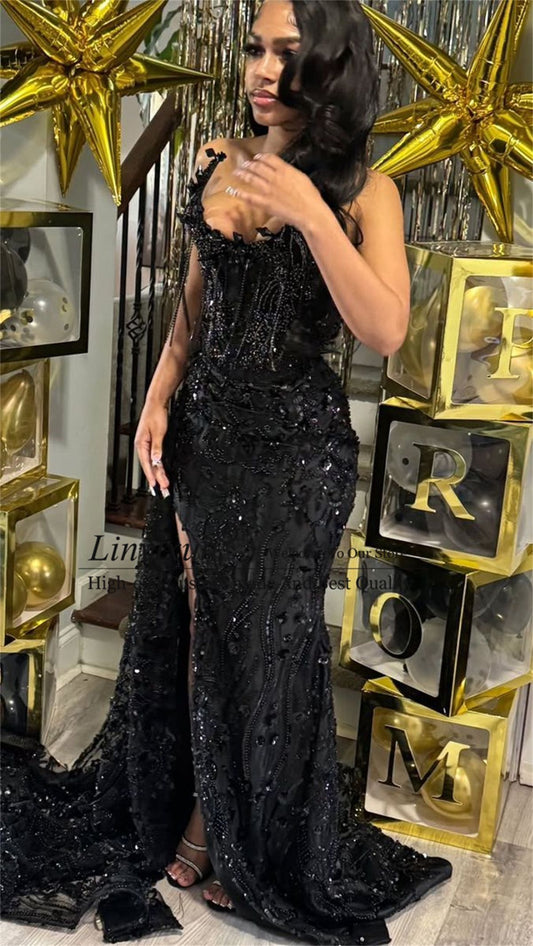 Gorgeous Mermaid Prom Dresses Sequin Beaded Crystals Long Formal Evening Party Gown For Women AB1532