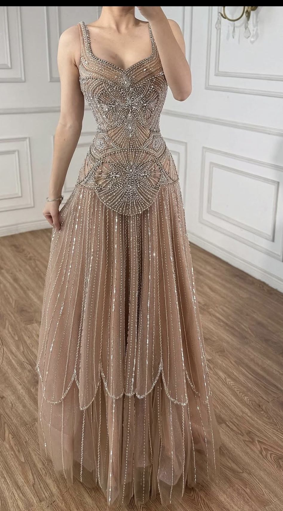 Sexy Meerjungfrau Champagner mit Edelsteinkristallen Pailletten Langes Abendkleid Nacht Date Ballkleid für Frauen AB2556