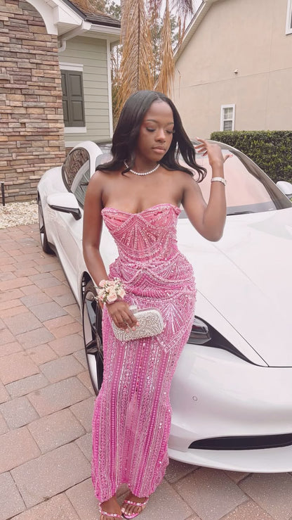 Sparkly Prom Dresses Mermaid Sweetheart Pink Sequin Sparkle Red Carpet Evening Gown For Black Women Girls N4047