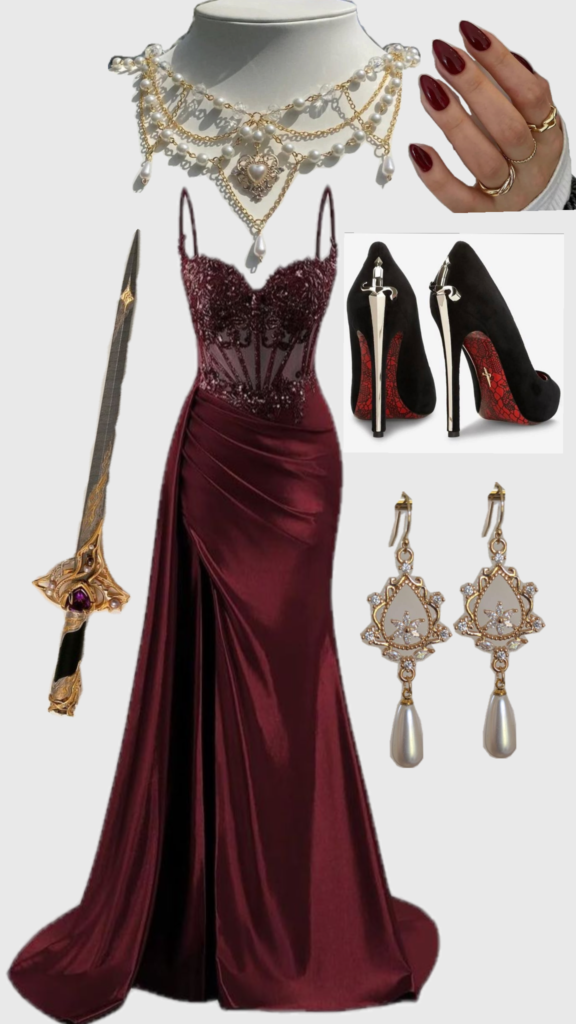Ethereal Mermaid Spaghetti Straps Burgundy Beaded Slit Long Prom Dresses Inspiration Prom Gowns RB1308