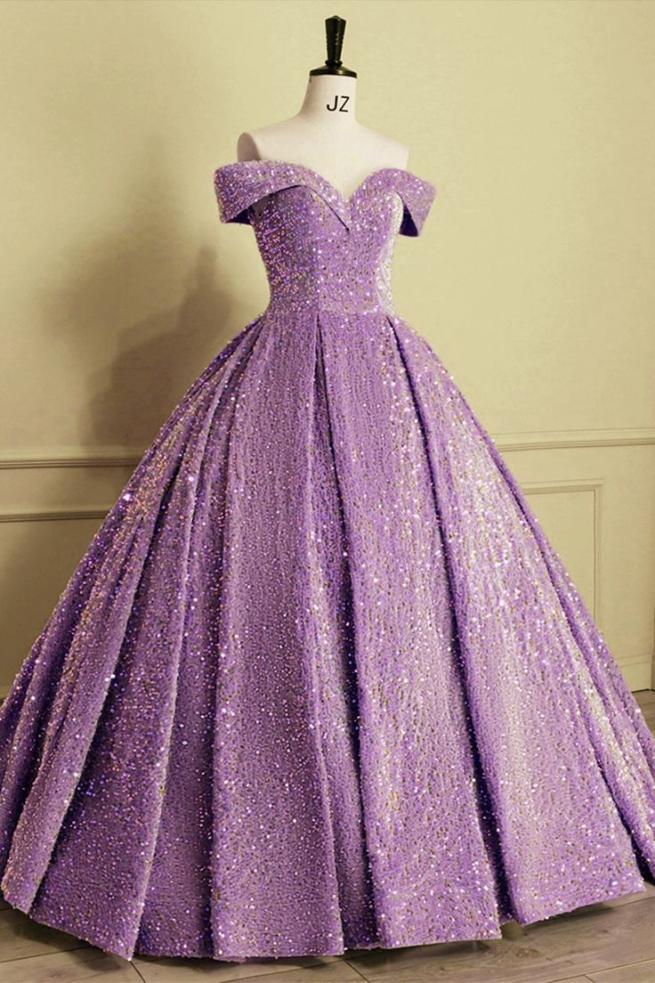 Sparkly Ball Gown Off The Shoulder Lilac Long Quinceanera Dress Sequins Birthday Luxury Dress Sweet 15 16 Birthday Gown AB1976