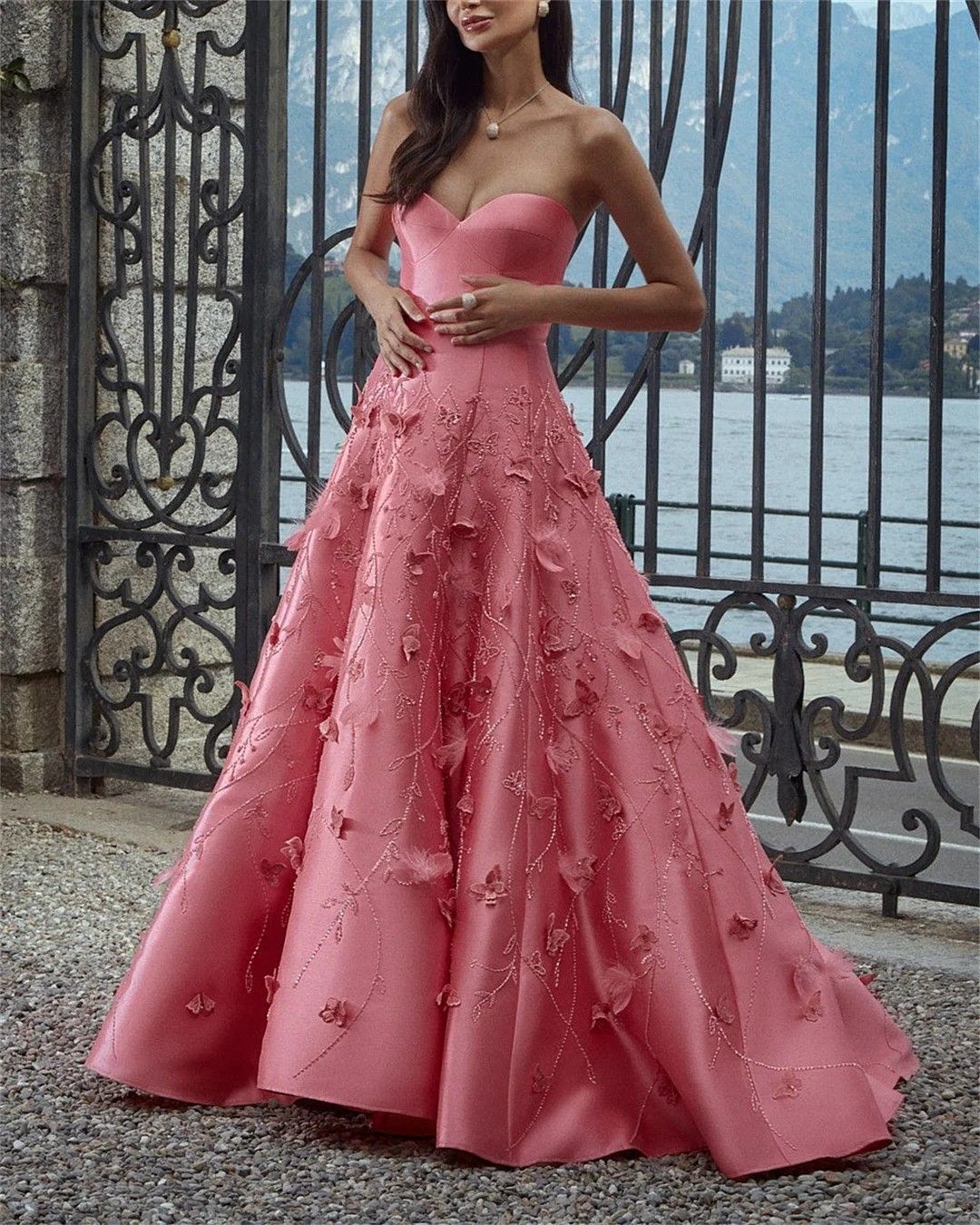 Maßgeschneidertes rosa A-Linien-Abendkleid mit Kristallverzierungen, Partykleid für Damen, Abschlusskleider für Teenager und Gymnasien AB1992