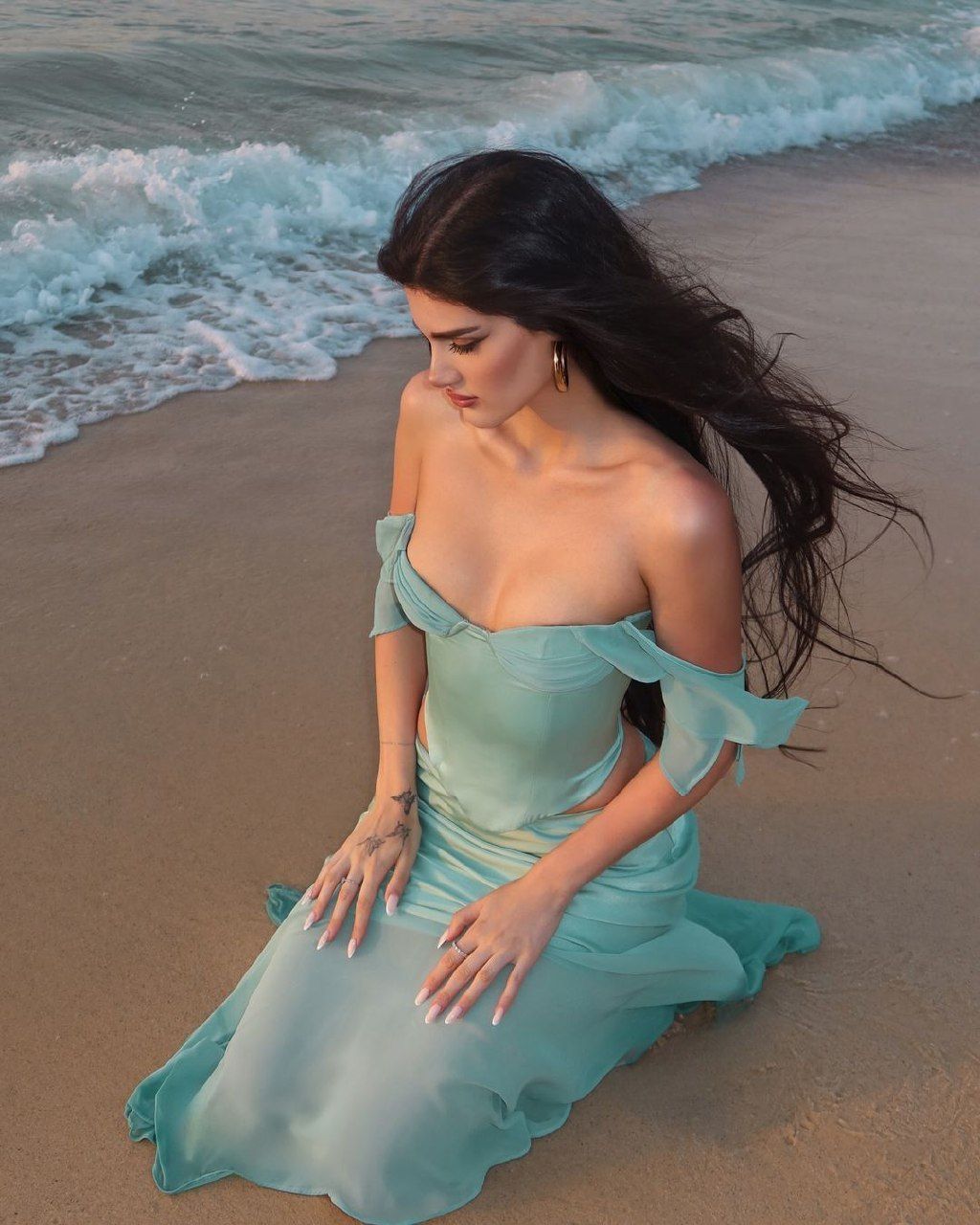 Robe de bal sirène élégante 2 pièces en mousseline bleue - Inspiration pour adolescentes - Tenue de soirée - Robe de bal AB025