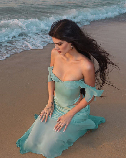 Robe de bal sirène élégante 2 pièces en mousseline bleue - Inspiration pour adolescentes - Tenue de soirée - Robe de bal AB025