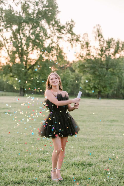 Cute Ball Gown Strapless Little Black Dress Tulle Short Mini 16th Birthday Dress Hoco Outfits N1884