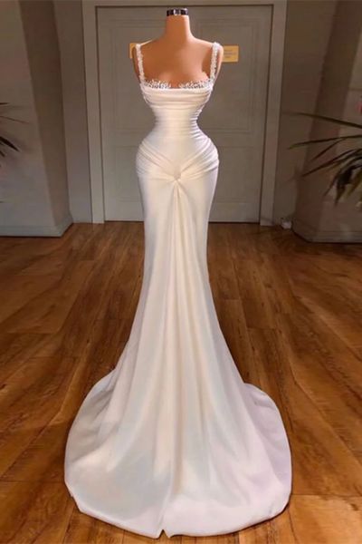 Straps Mermaid Prom Dress Sleeveless With Beads Evening Dress AB1641