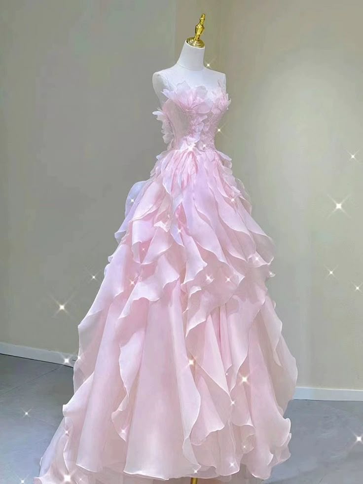 Robe de soirée rose de princesse, robe de fête féerique, robe fleurie d'anniversaire pour fille - Robes de soirée formelles AB518