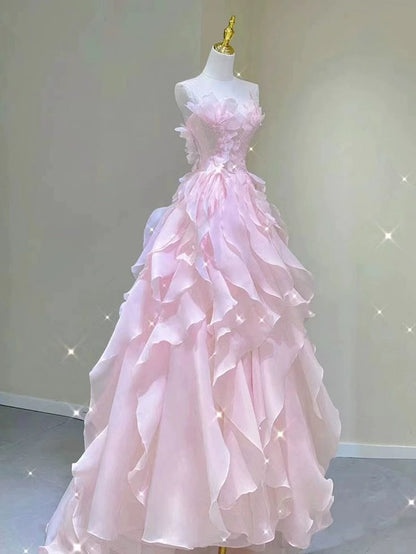 Robe de soirée rose de princesse, robe de fête féerique, robe fleurie d'anniversaire pour fille - Robes de soirée formelles AB518