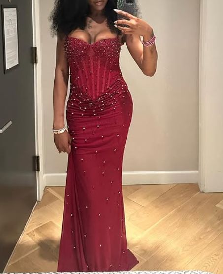Sexy Champagnerfarbenes Pailletten-Meerjungfrauen-Abendkleid AB1626