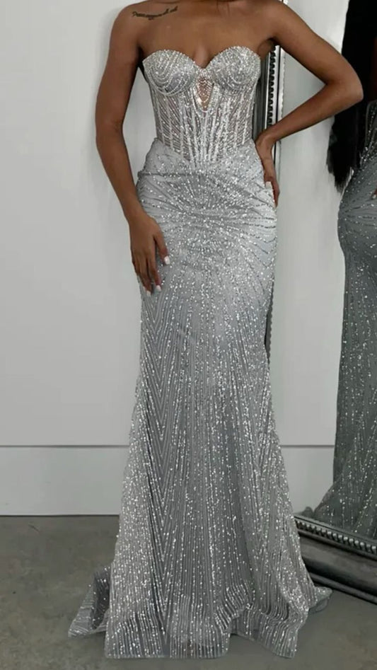 Sparkly Mermaid Strapless Sequin Long Prom Dress,Party Dress,Formal Evening Dress AB986