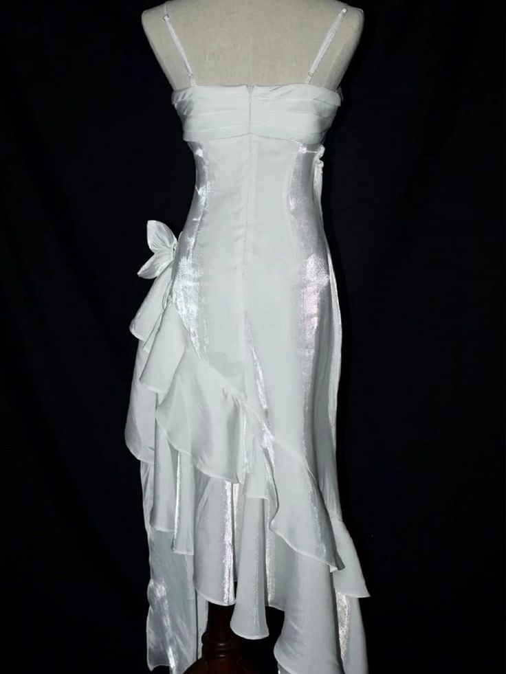 White Vintage Floral Mermaid Wedding Dress Asymmetrical Hem Prom Gown AB985