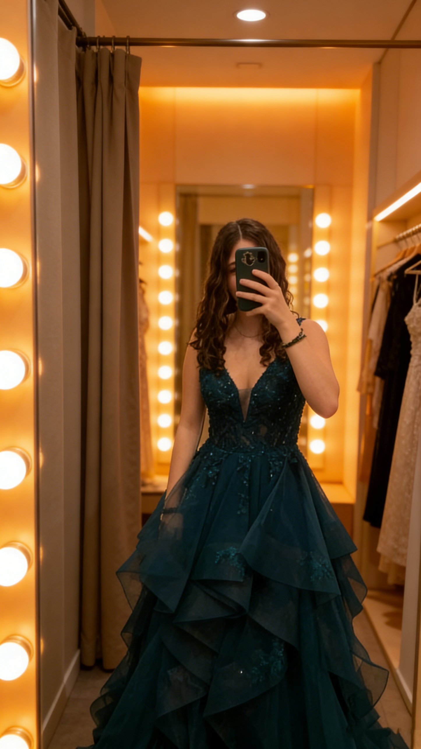 Robe de bal élégante à col en V, en tulle vert foncé avec appliques, robe de soirée longue AB2153