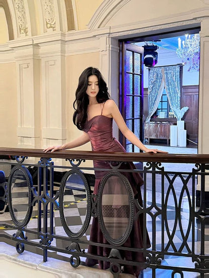 Elegant And Chic Asymmetrical Ruffle Cami Dresses Fashion Women Plain Party Prom Evening Modest Birthday Wedding Guest Dress AB956