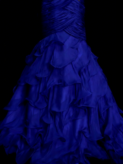 Vintage Mermaid One Shoulder Royal Blue With Tiered Layers College Formal Outfit Long Prom Graduation Dresses For Teens N1315