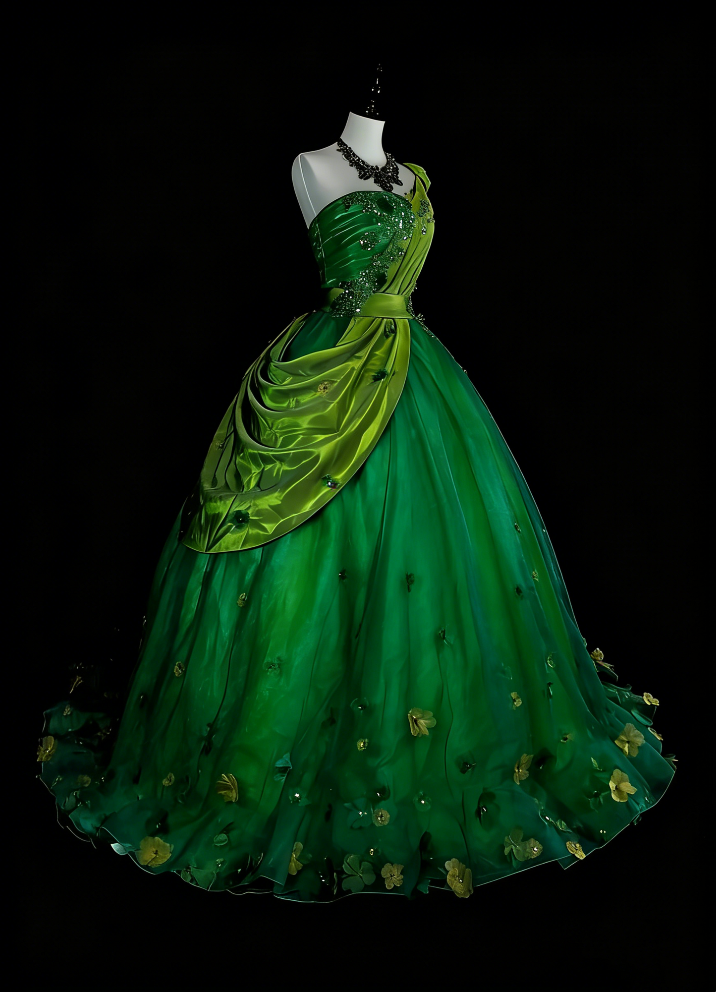 Vintage Ballkleid, schulterfrei, grüner Tüll mit Rüschen, Sweet 16 Kleider, Quinceañera Kleid, lang, Vestidos De Fiesta N1463