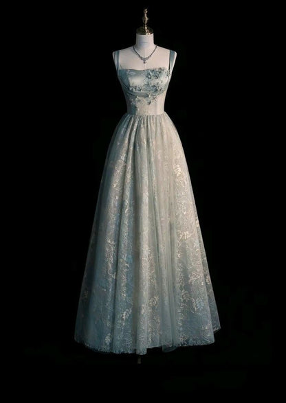 Wunderschönes, langes Tüll-Abendkleid in A-Linie, Salbeigrün, AB1836