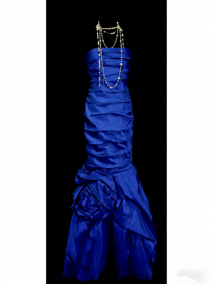 Robe de soirée sirène bustier bleu royal, style modeste, idéale pour les bals de fin d'année des adolescentes (N1157)