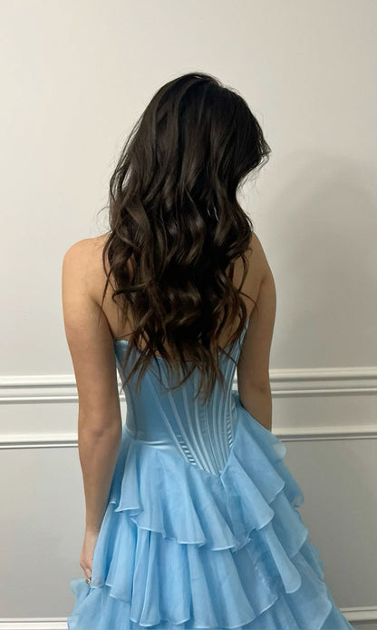 Classy Ball Gown Sweetheart Light Blue Chiffon With Slit Split Long Prom Dress Aesthetic For Teens Formal Party Outfits Prom Gowns AB1098