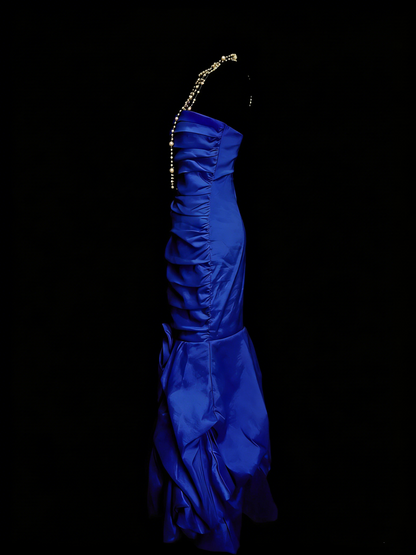 Robe de soirée sirène bustier bleu royal, style modeste, idéale pour les bals de fin d'année des adolescentes (N1157)