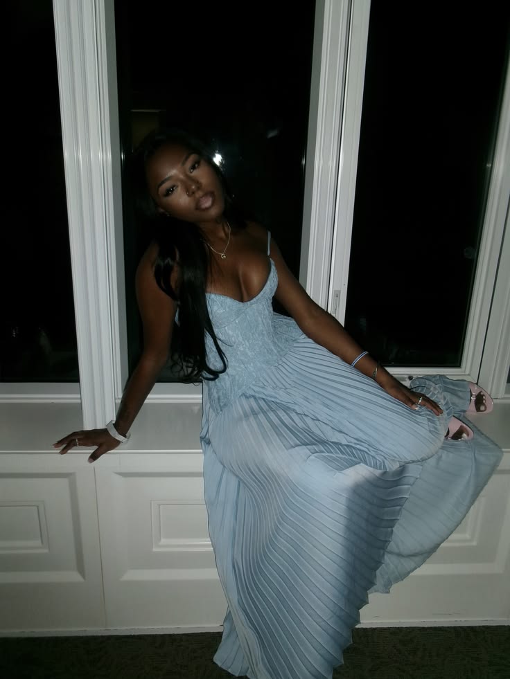 Chic A Line Spaghetti Strap Light Blue Chiffon Sleeveless Long Prom Dress Formal Dress Party Dresses RB7315