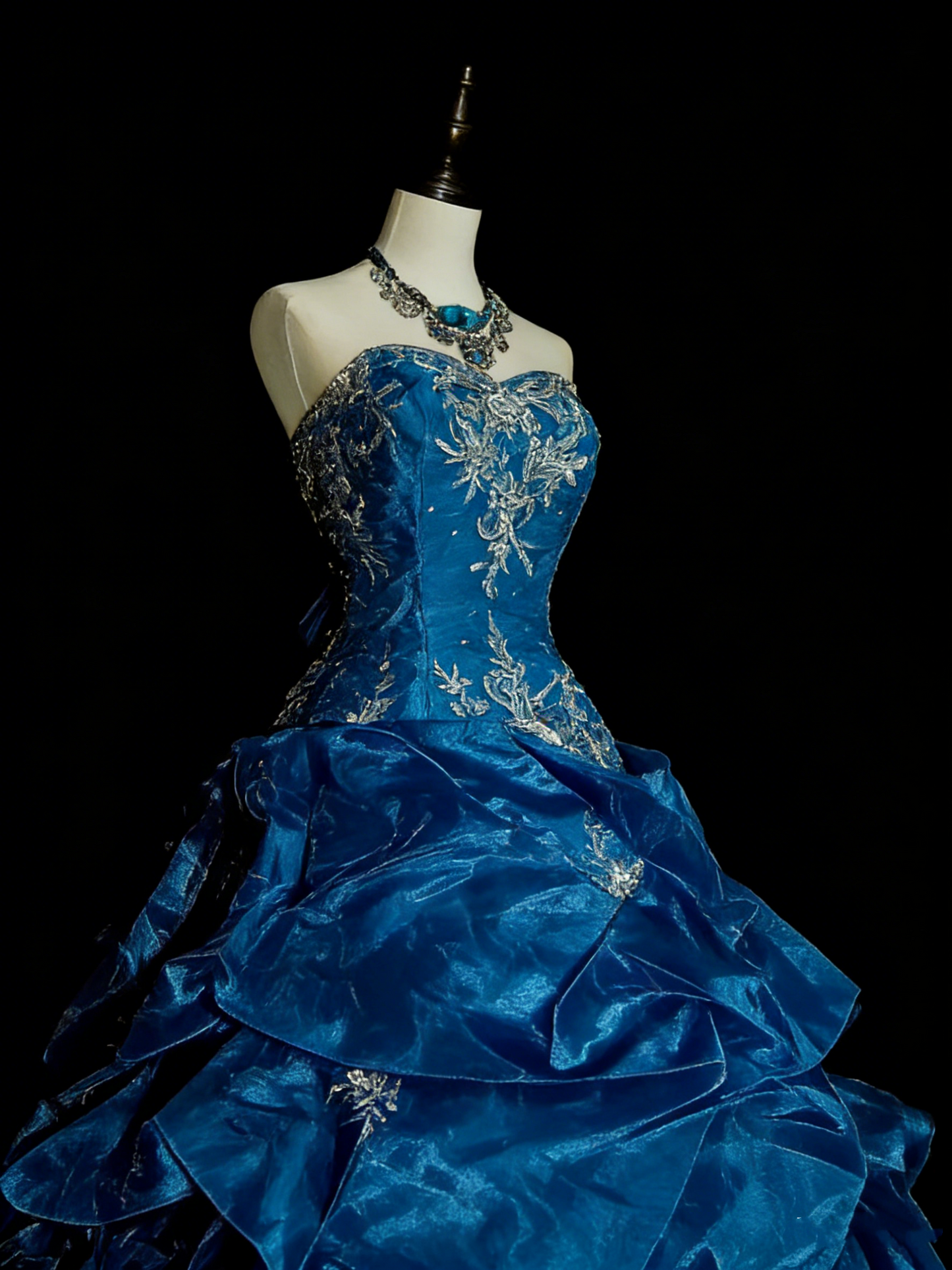 Vintage Ballkleid mit Herzausschnitt, blauer Organza mit Rüschen, Sweet 16 Kleider, Quinceañera Kleid, lang, Vestidos De Fiesta N1462