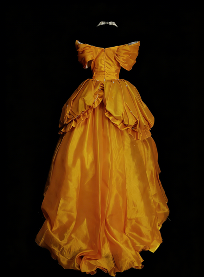 Jolie robe de bal jaune en organza, épaules dénudées, robes de demoiselle d'honneur pour Quinceanera N2143