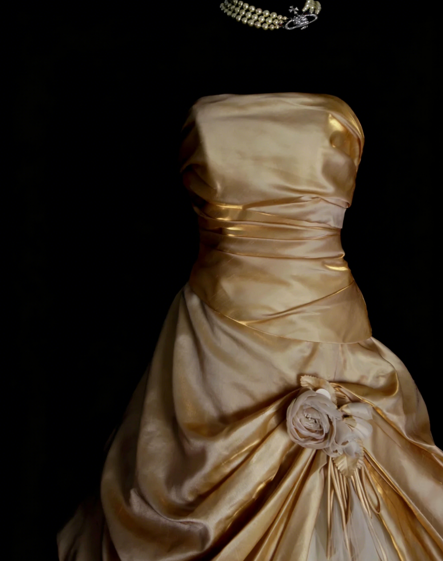 Vintage Ballkleid, trägerlos, goldfarben, Sweet 16, Quinceañera-Kleid mit 3D-Blumen, lang, Vestidos De Fiesta N1316