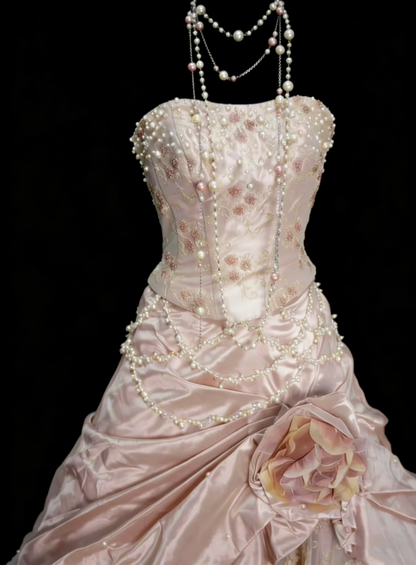 Robe de bal bustier rose douce avec volants à plusieurs niveaux, longues robes de soirée, robes de bal N2229