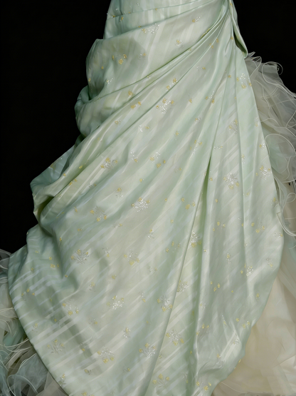 Vintage Ball Gown Strapless Sage Green 1980s College Formal Outfit Prom Graduation Dresses For Teens N1333