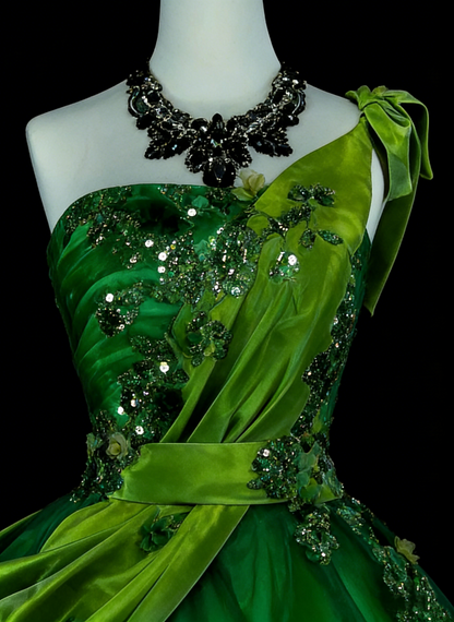 Vintage Ballkleid, schulterfrei, grüner Tüll mit Rüschen, Sweet 16 Kleider, Quinceañera Kleid, lang, Vestidos De Fiesta N1463