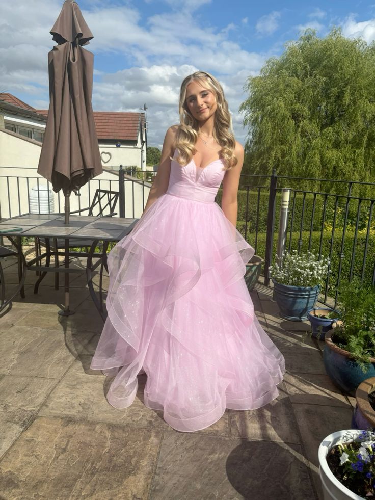 Ball Gown Light Pink Layered Tulle Stunning Prom Dress Birthday Gowns AB935