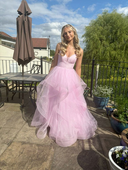 Ball Gown Light Pink Layered Tulle Stunning Prom Dress Birthday Gowns AB935
