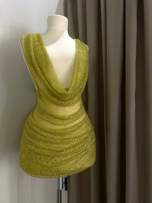 Sparkly Sheath Green Cowl Neck Sequin Mini Senior Inspo Short Birthday 17th Party Outfits Homecoming Dresses RB3153