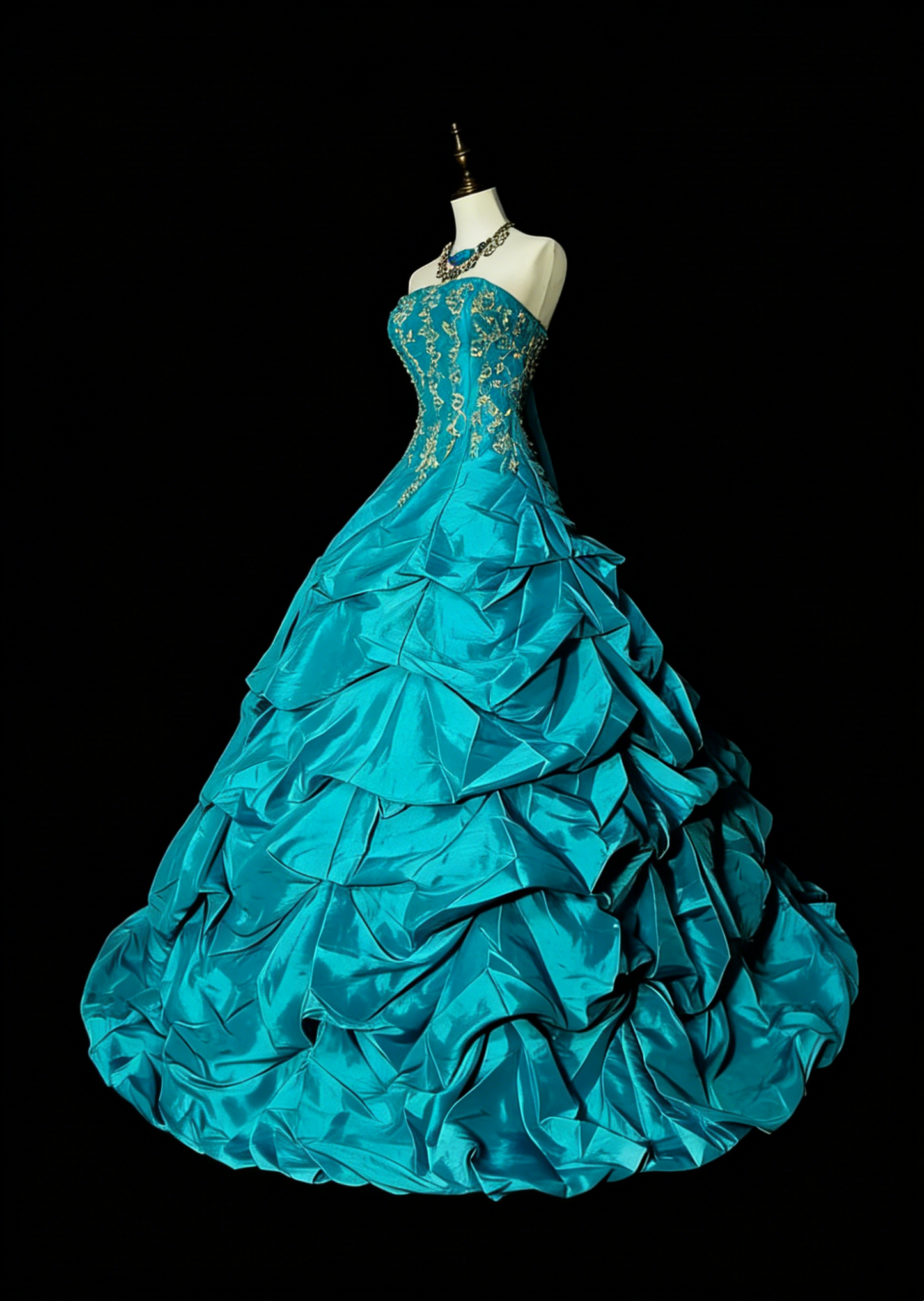 Vintage Ballkleid, trägerlos, blauer Organza mit Rüschen, Sweet 16 Kleider, Quinceañera Kleid, lang, Vestidos De Fiesta N1461