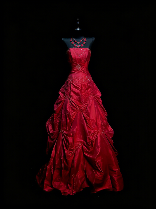 Modest Ball Gown Sweetheart Red Satin With Beaded Bodice College Formal Outfit Long Prom Graduation Dresses N1205