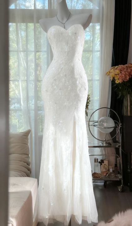 Mermaid Coral Formal Dresses Tulle Sequin Sweetheart Neck Long Prom Dresses Coral Evening Dresses AB328