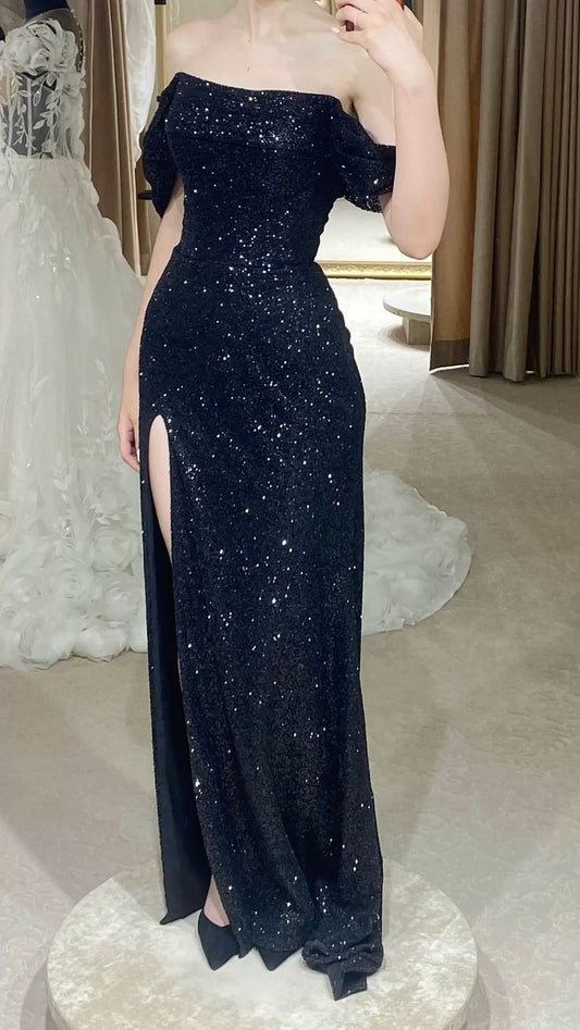 Princess Mermaid Off The Shoulder Navy Blue Long Prom Dresses Party Dress 18th Birthday Outfits Graduation Gown N883