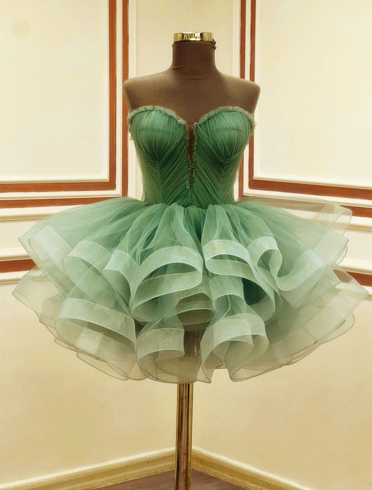 Fancy Ball Gown Sweetheart Green Tulle Mini Short Hoco Party Birthday Dress Ideas Homecoming Dresses RB4099