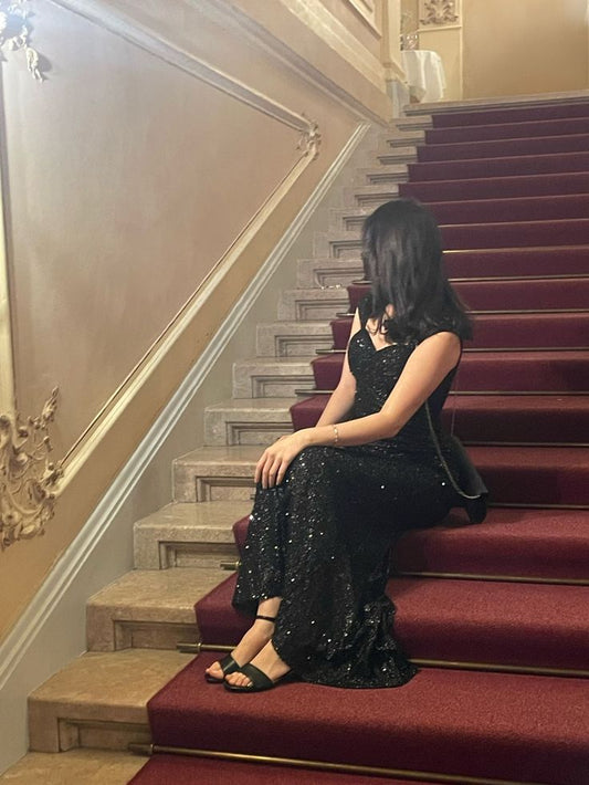 Schlichtes Meerjungfrauen-Abendkleid mit Pailletten in Schwarz – Inspiration für Teenager, festliche Kleider, Party-Outfits, Ballkleid AB1126