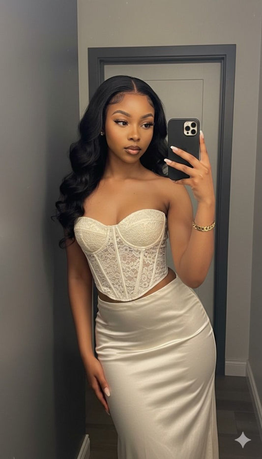 Modest Mermaid Prom Dresses for Women 2 Pieces Evening Party Gown Ivory Satin Lace Formal Gown 18th Birthday Gowns AB778