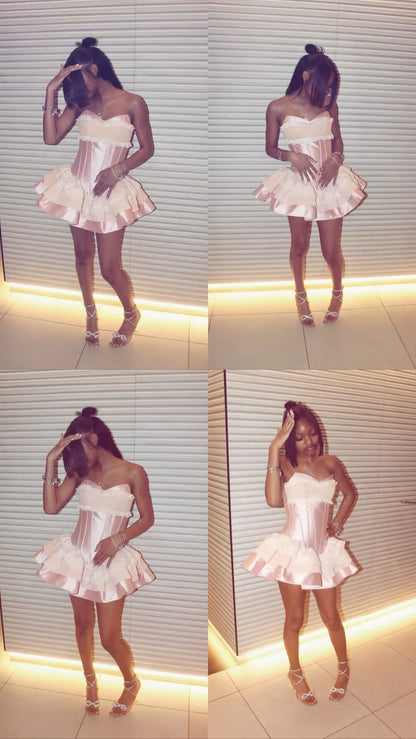 Sexy Ball Gown Sweetheart Pink Lace For Black Girls Short Night Dinner 15 Birthday Dresses Fashion Tips Cocktail Dress RB3649