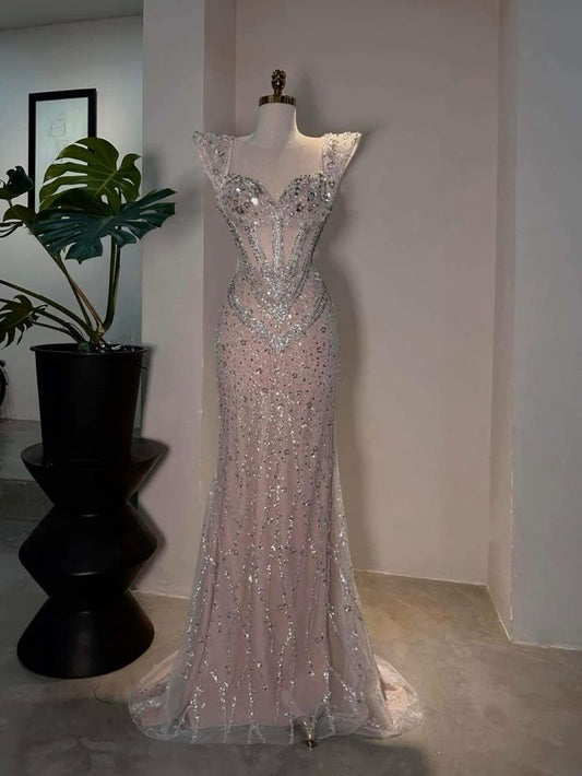 Elegante, schlichte Ballkleider für die Oberstufe: Meerjungfrauen-Abendkleid mit Pailletten, Herzausschnitt, langes, halbformelles Kleid für Teenager AB2177