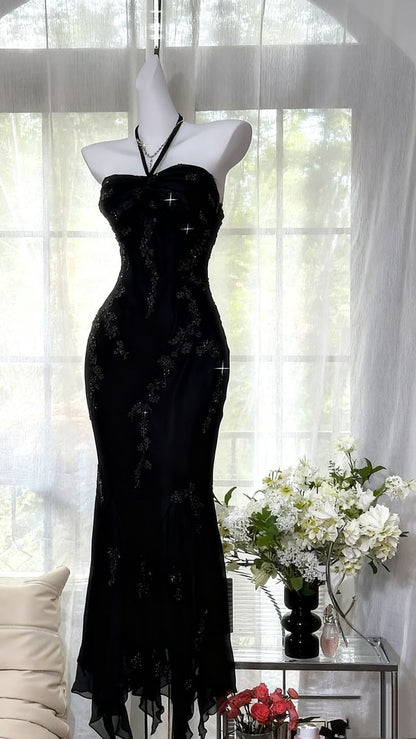 Modest Mermaid Halter Dark Green Chiffon Prom Dresses Party Dress 20th Birthday Outfits Graduation Dress N1616