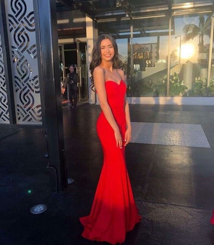 Robe de bal rouge sirène à décolleté cœur, inspiration pour adolescentes, tenue de soirée, robe de bal AB073