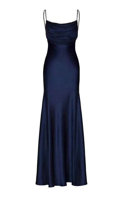 Robe de bal longue bleu marine à bretelles spaghetti et sirène sexy, tenue de soirée pour 21e anniversaire, robe de remise de diplôme RB1199