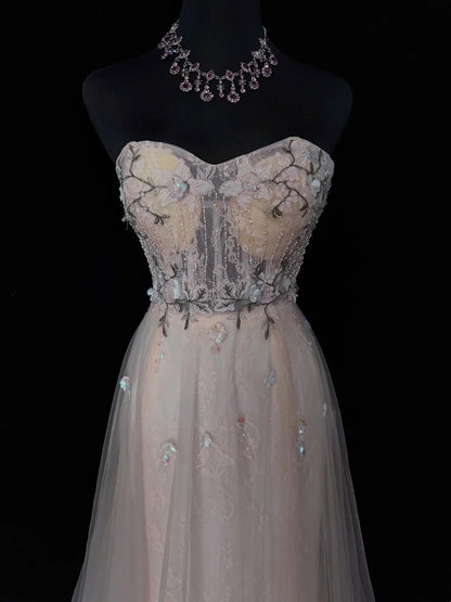 Belles robes de bal - Inspiration : Robe de soirée formelle pour femme en tulle rose et bleu clair, décolleté en cœur, sans manches, coupe trapèze N3183