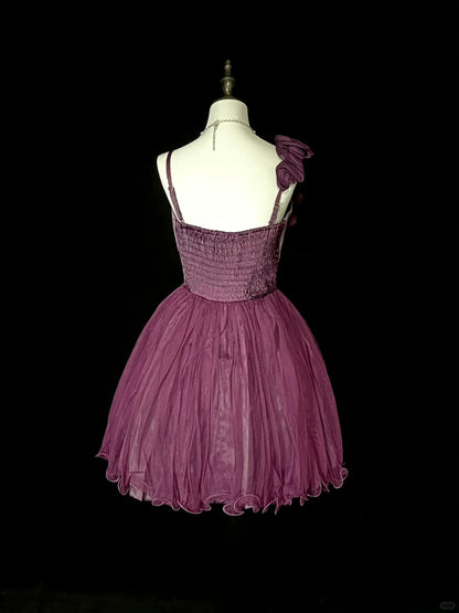 Vintage-Ballkleid, schulterfrei, lila Tüll, Inspiration für die 2000er Jahre, Homecoming-Kleider, kurze Inspiration, N1355