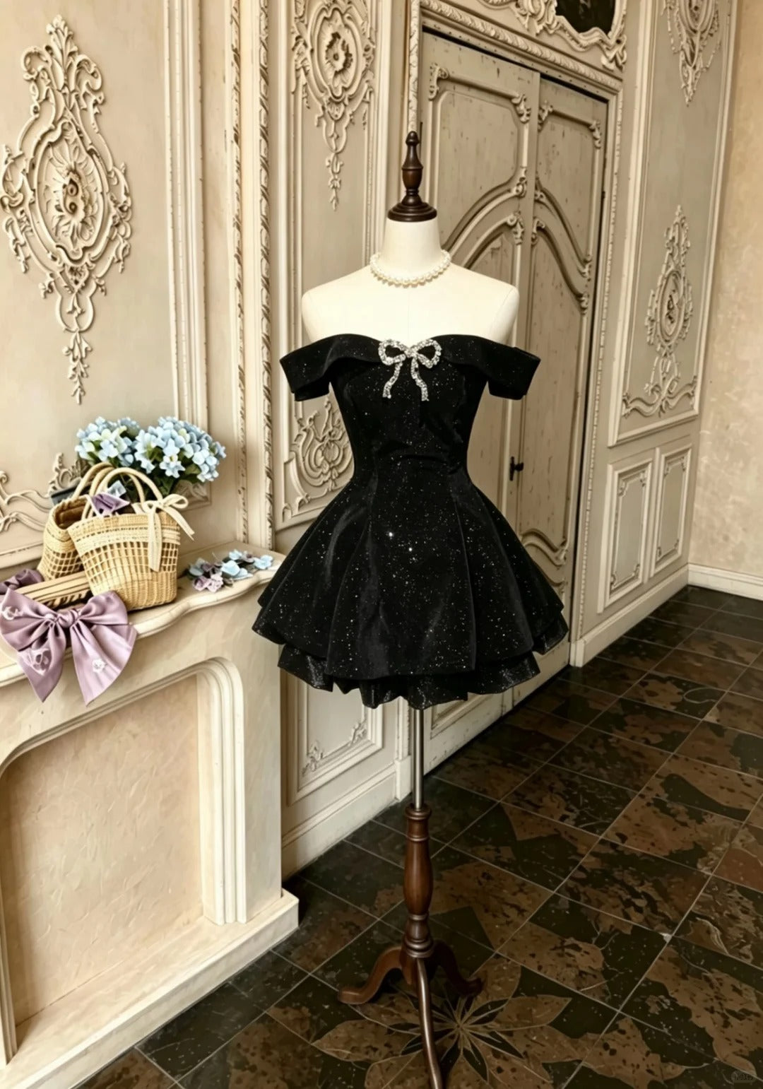 Classic A line Off The Shoulder Little Black Dress Outfit Party Graduation Dresses Inspo Senior Homecoming Outfit RB4789