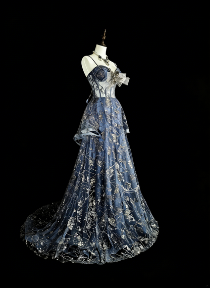 Robe de bal vintage, robe de soirée esthétique à fines bretelles, sequins gris, longue, inspiration robe de soirée formelle N1849
